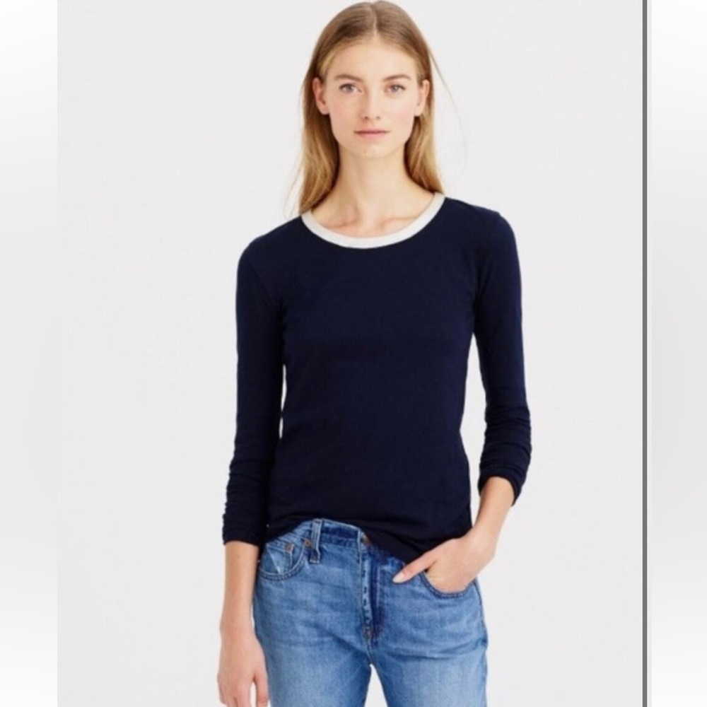 J. Crew Blue Long Sleeve Shirt with Shimmery Leather Trim